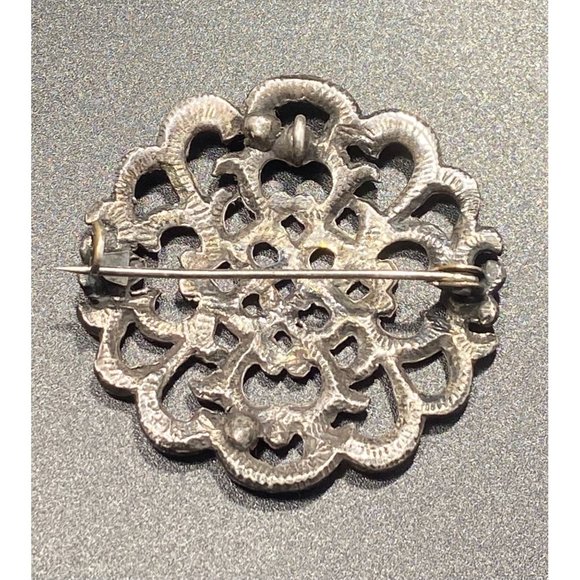 Vintage Sterling Silver Filigree Brooch Pendant Round Ornate Swirled 1 3/4 in - Picture 3 of 7